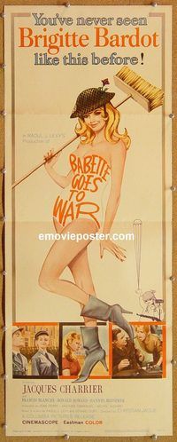 a090 BABETTE GOES TO WAR insert movie poster '60 Brigitte Bardot