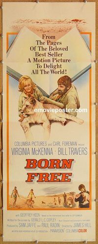 a092 BORN FREE insert movie poster '66 Virginia McKenna, Travers