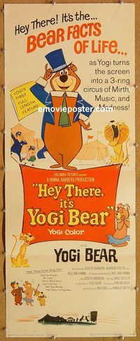 a101 HEY THERE IT'S YOGI BEAR insert movie poster '64 Hanna-Barbera