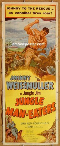 a106 JUNGLE MAN-EATERS insert movie poster '54 Johnny Weissmuller