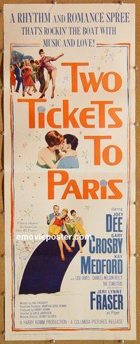 a121 TWO TICKETS TO PARIS insert movie poster '62 rock 'n' roll!