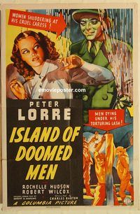 a750 ISLAND OF DOOMED MEN one-sheet movie poster '40 Peter Lorre, Hudson
