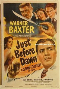 a756 JUST BEFORE DAWN one-sheet movie poster '46 The Crime Doctor!