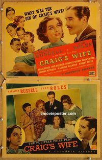 b385 CRAIG'S WIFE 2 movie lobby cards '36 Rosalind Russell
