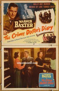 b387 CRIME DOCTOR'S DIARY 2 movie lobby cards '49 Warner Baxter