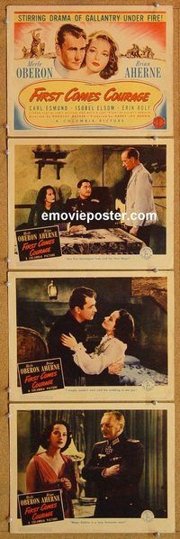b296 FIRST COMES COURAGE 4 movie lobby cards '43 Merle Oberon, Aherne