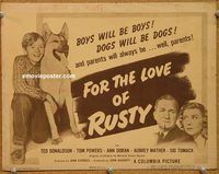 a266 FOR THE LOVE OF RUSTY title lobby card '47 German Shepherd dog!