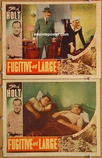 b400 FUGITIVE AT LARGE 2 movie lobby cards '39 Jack Holt, Patricia Ellis