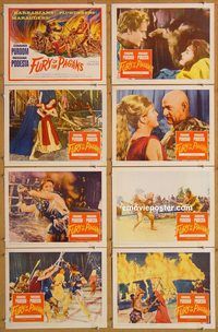 b015 FURY OF THE PAGANS 8 movie lobby cards '62 Purdom, barbarians!