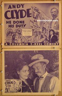 b409 HE DONE HIS DUTY 2 movie lobby cards '37 Andy Clyde, Granger