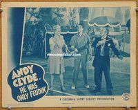 a478 HE WAS ONLY FEUDIN' movie lobby card '43 Andy Clyde, badminton!