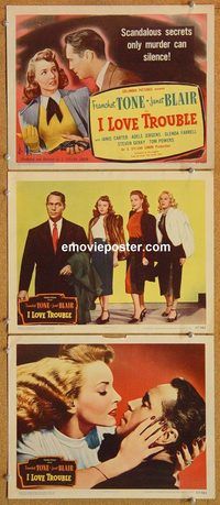 b336 I LOVE TROUBLE 3 movie lobby cards '47 Franchot Tone, Blair