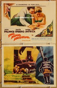 b424 MAN INSIDE 2 movie lobby cards '58 Jack Palance, Anita Ekberg