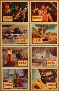 b086 MANIAC 8 movie lobby cards '63 Kerwin Mathews, Hammer horror!