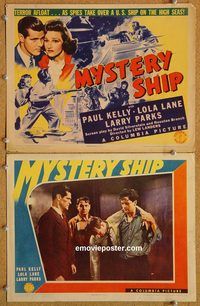 b425 MYSTERY SHIP 2 movie lobby cards '41 Paul Kelly, Lola Lane