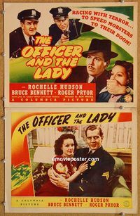 b429 OFFICER & THE LADY 2 movie lobby cards '41 Bruce Bennett, Hudson