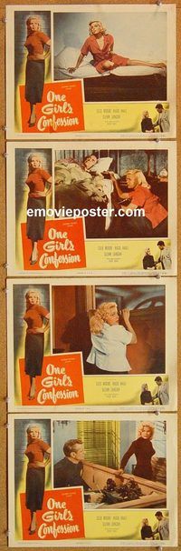 b304 ONE GIRL'S CONFESSION 4 movie lobby cards '53 bad girl Cleo Moore!