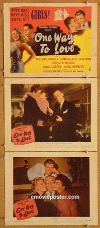 b351 ONE WAY TO LOVE 3 movie lobby cards '45 Willard Parker, Chapman