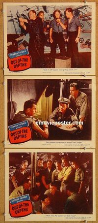 b352 OUT OF THE DEPTHS 3 movie lobby cards '45 WWII submarines!