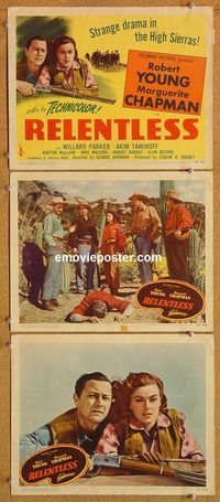 b356 RELENTLESS 3 movie lobby cards '47 Robert Young, Chapman