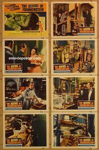 b135 REVENGE OF FRANKENSTEIN 8 movie lobby cards '58 Peter Cushing