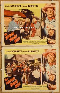 b442 ROUGH TOUGH WEST 2 movie lobby cards '52 Charles Starrett