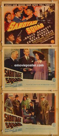 b359 SABOTAGE SQUAD 3 movie lobby cards '42 Bruce Bennett, WWII