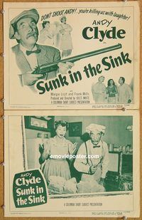 b451 SUNK IN THE SINK 2 movie lobby cards '49 Andy Clyde comedy short!