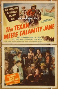b454 TEXAN MEETS CALAMITY JANE 2 movie lobby cards '50 Evelyn Ankers