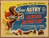 a375 TEXANS NEVER CRY title lobby card '51 Gene Autry western!