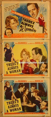 b365 THERE'S ALWAYS A WOMAN 3 movie lobby cards '38 Blondell, Douglas