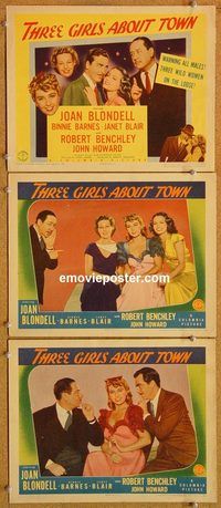 b368 THREE GIRLS ABOUT TOWN 3 movie lobby cards '41 Joan Blondell