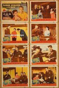 b184 THREE STRIPES IN THE SUN 8 movie lobby cards '55 Aldo Ray, Carey