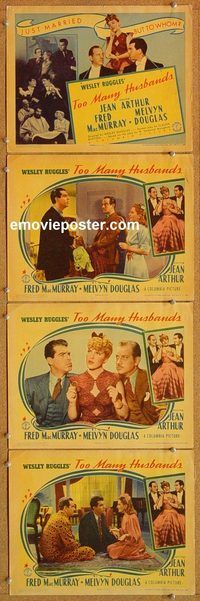 b314 TOO MANY HUSBANDS 4 movie lobby cards '40 Jean Arthur, MacMurray