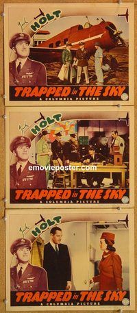 b371 TRAPPED IN THE SKY 3 movie lobby cards '39 Jack Holt, Morgan