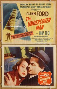 b461 UNDERCOVER MAN 2 movie lobby cards '49 Glenn Ford, Nina Foch