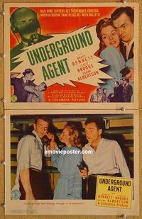 b462 UNDERGROUND AGENT 2 movie lobby cards '42 Bruce Bennett, WWII