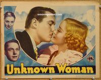 a586 UNKNOWN WOMAN movie lobby card '35 great romantic close up!