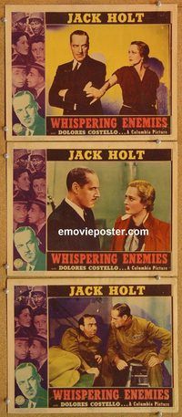 b372 WHISPERING ENEMIES 3 movie lobby cards '39 Jack Holt, Costello