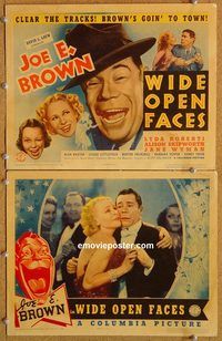 b465 WIDE OPEN FACES 2 movie lobby cards '38 Joe E Brown, Roberti