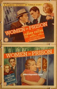 b466 WOMEN IN PRISON 2 movie lobby cards '38 Mayo Methot, Cahoon