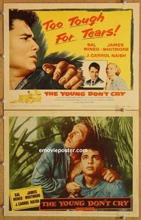 b468 YOUNG DON'T CRY 2 movie lobby cards '57 Sal Mineo, Whitmore