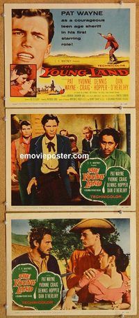 b375 YOUNG LAND 3 movie lobby cards '58 Pat Wayne, Dennis Hopper