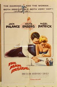 a786 MAN INSIDE one-sheet movie poster '58 Jack Palance, Anita Ekberg