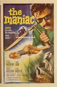 a787 MANIAC one-sheet movie poster '63 Kerwin Mathews, Hammer horror!