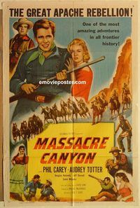 a790 MASSACRE CANYON one-sheet movie poster '54 Phil Carey, Totter