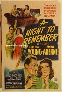 a805 NIGHT TO REMEMBER one-sheet movie poster '42 Loretta Young