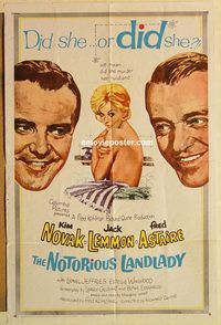 a808 NOTORIOUS LANDLADY one-sheet movie poster '62 Kim Novak, Jack Lemmon