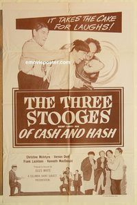 a809 OF CASH & HASH one-sheet movie poster '55 Three Stooges w/Shemp!