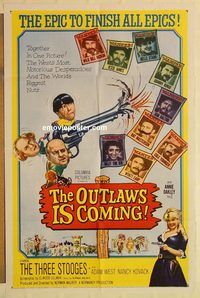 a816 OUTLAWS IS COMING one-sheet movie poster '65 The Three Stooges!